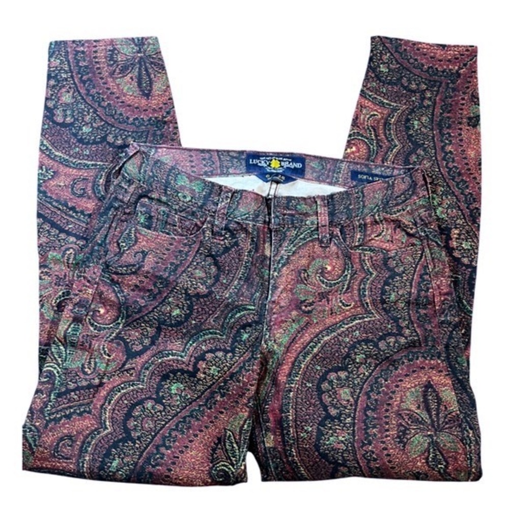 Lucky Brand Sofia Skinny Jeans Women 6/28 Paisley Tapestry Print Multi Color - Picture 2 of 3